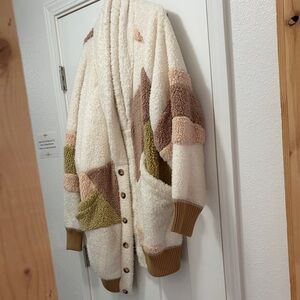 Free People Cream Furry Cardigan